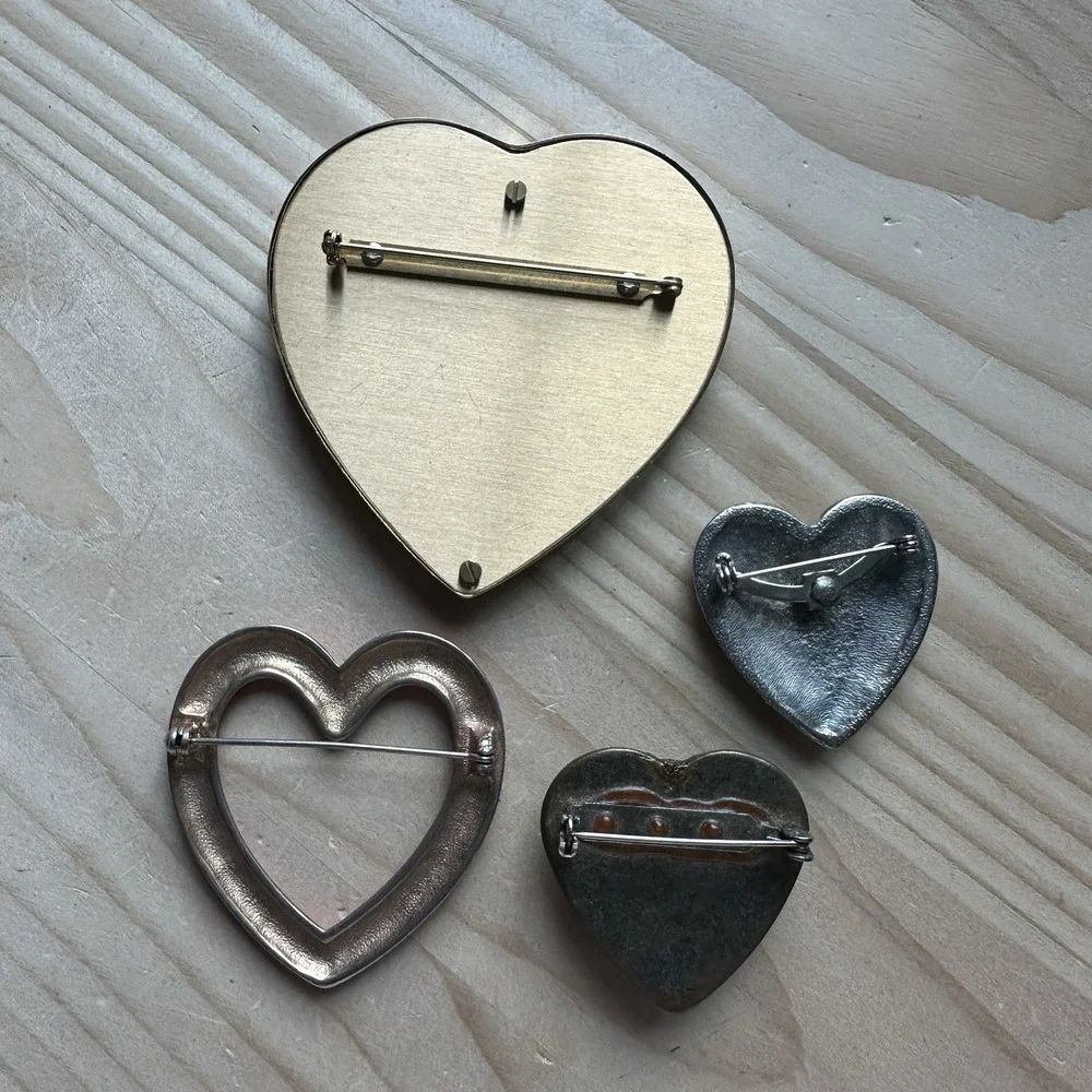 VTG‎ Heart Brooch Pin Lot Of  4 Enamel Felt Multicolor Valentines Love Romance